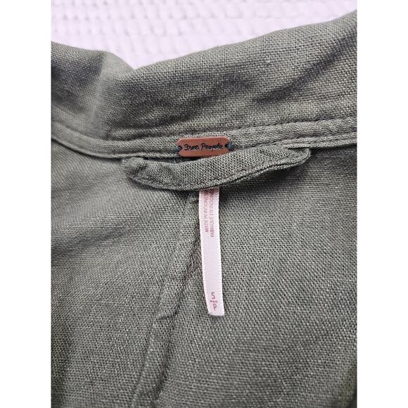 Free People Blazer Womens Small Linen Blend Military Style Lightweight Green - Picture 4 of 6